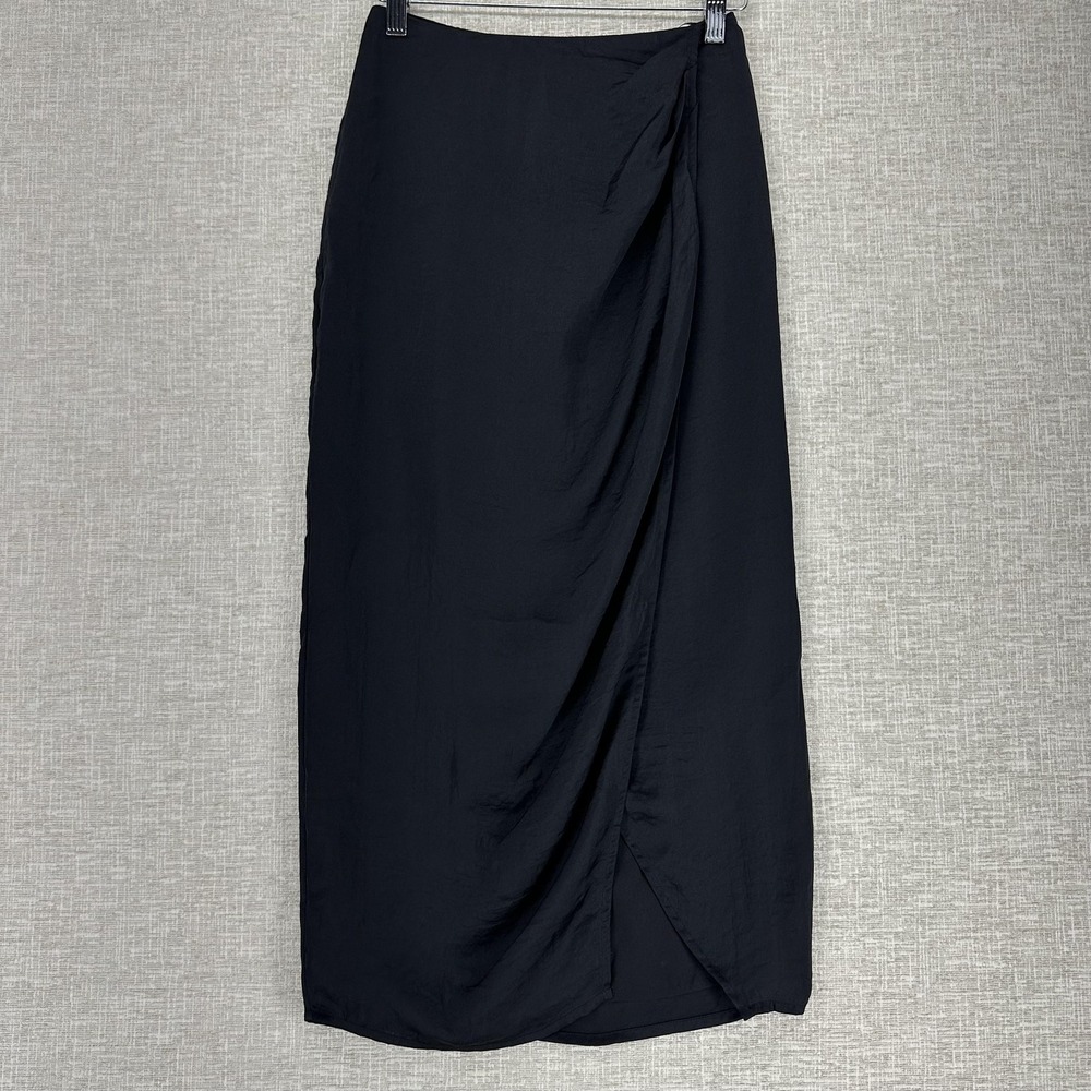 French Connection Skirt Womens 0 Black Wrap Drape Midi Tulip Lined High Waist